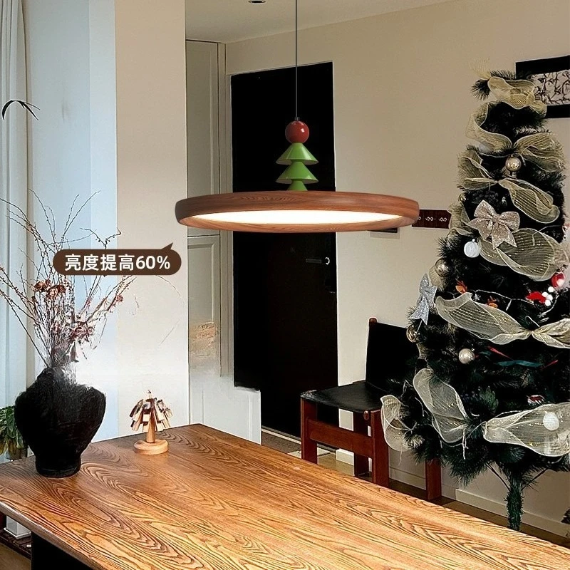Retro Christmas Tree Pendant Light Walnut Wood Grain LED Dining Room Kitchen Island Balcony Living Bedroom Creativity Chandelier