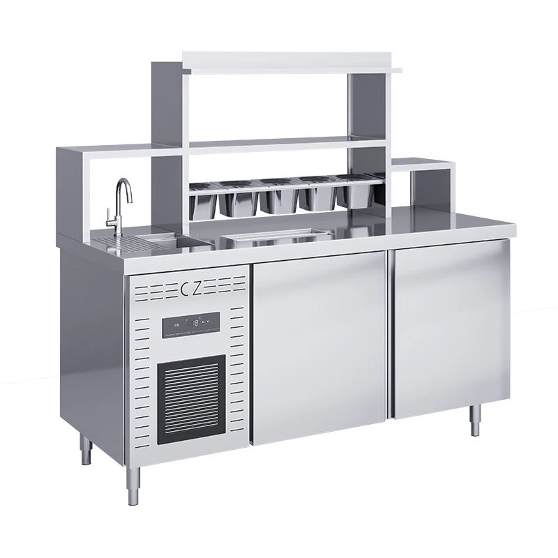 Commercial Bubble Tea Bar Counter Bubble Tea Shop Equipment Custom Milk Tea Counter Refrigerated Boba Tea Preparation Bar