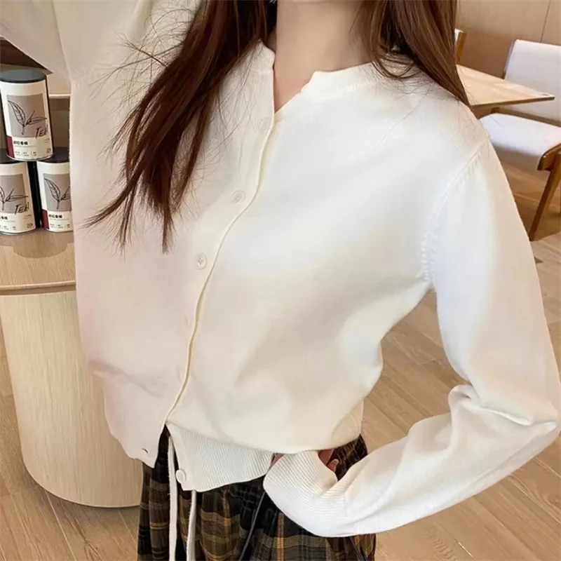 

Women Knitted Cardigan Sweater 2025 Autumn O-Neck Casual Cardigans Woman Solid Color Slim Korean Versatile Tops