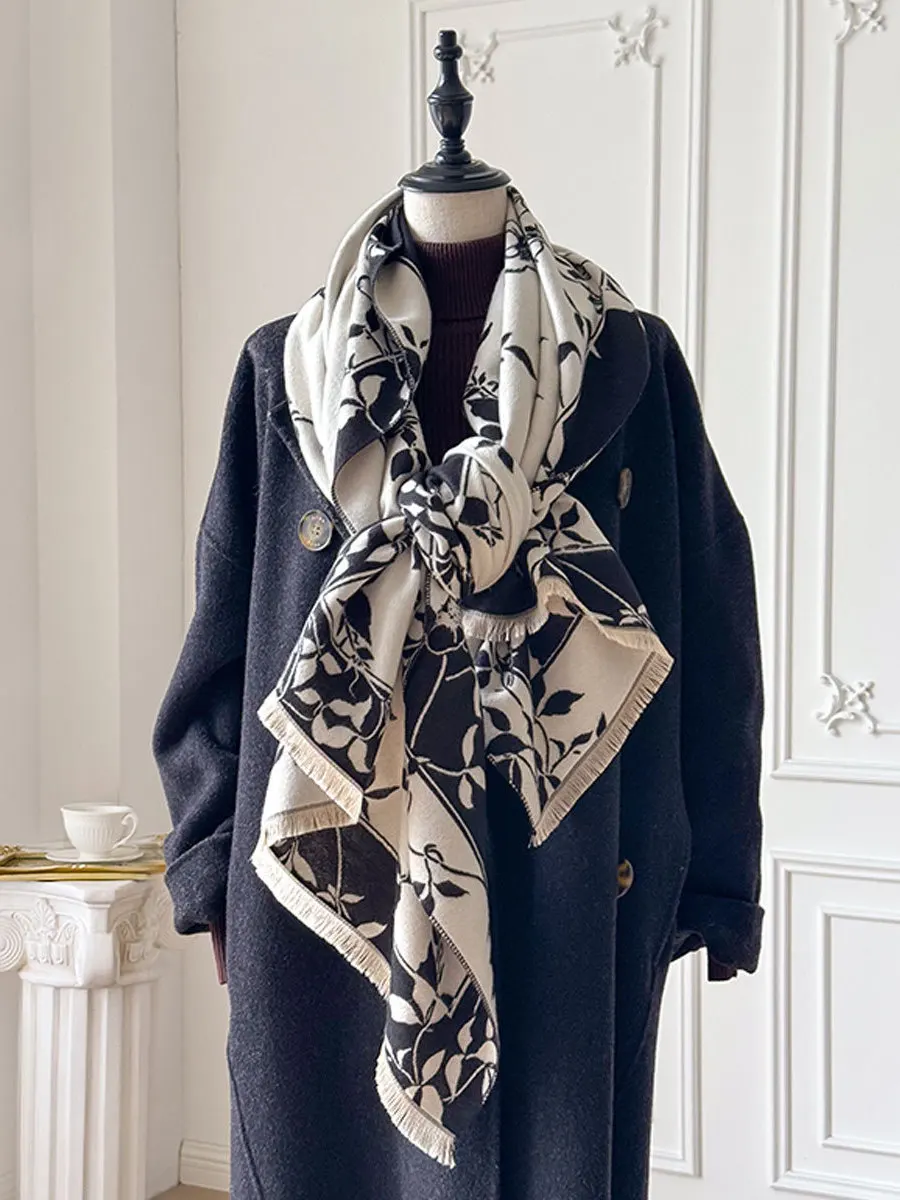 2025年新作-レディーススカーフ-おしゃれで多用途な暖かいティーフラワーショール-ショルダーラップ-韓国風プリント-カシミヤ風生地