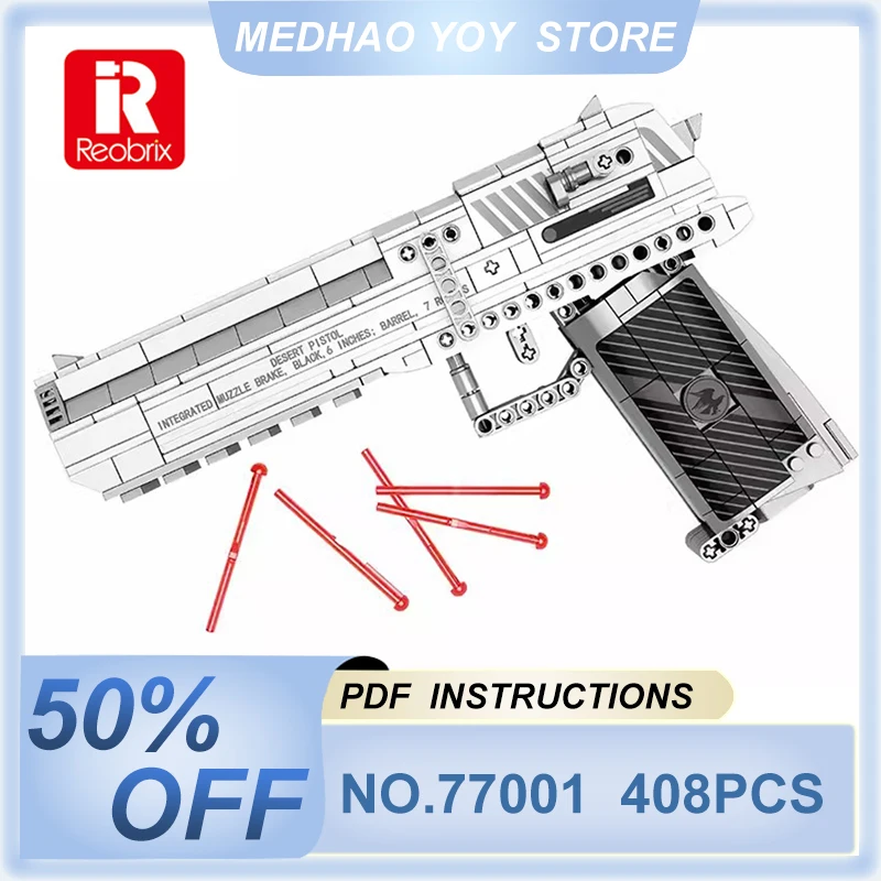 Reobrix 77001 Technical Desert Eagle Pistol Model Emissible Weapon Building Blocks Bricks Puzzle Toys Brithday Gifts For Kids