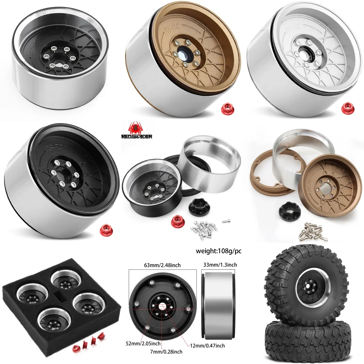 

RS Red Spider AXIAL 1/8 AXP8 Gila Monster Tube Chassis, 2.2-inch Metal Smooth-Edge Wheel Rims (Model R278)