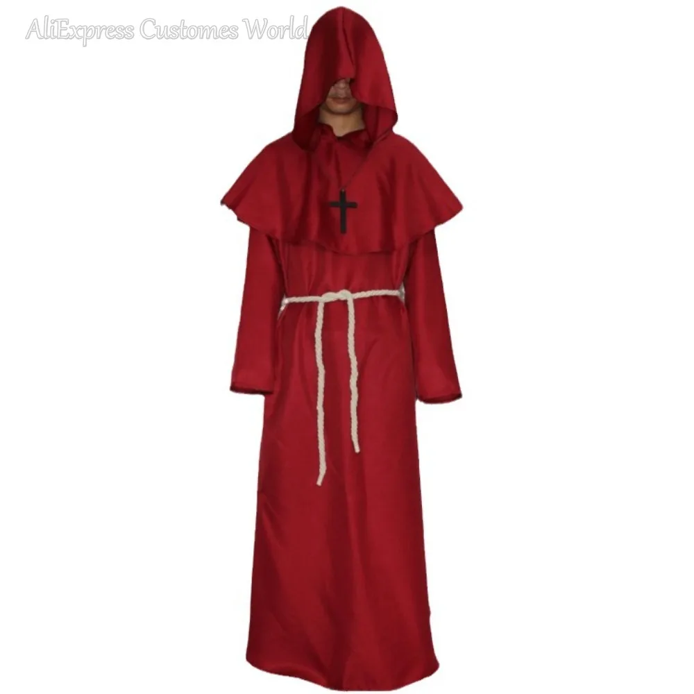 Cavaliere medievale monaco con cappuccio costume cosplay medico della peste cos uomini adulti halloween cosplay rinascimentale sacerdote veste mago