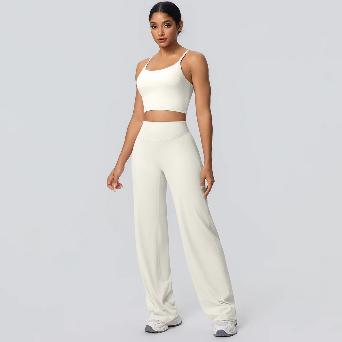 Frauen Schnell Trocknend Gym Sport Fitness Kleidung Yoga Set Backless Sexy Strap Bh mit Brust Pad Hohe Taille Breite Bein Hosen Set – Detail 25
