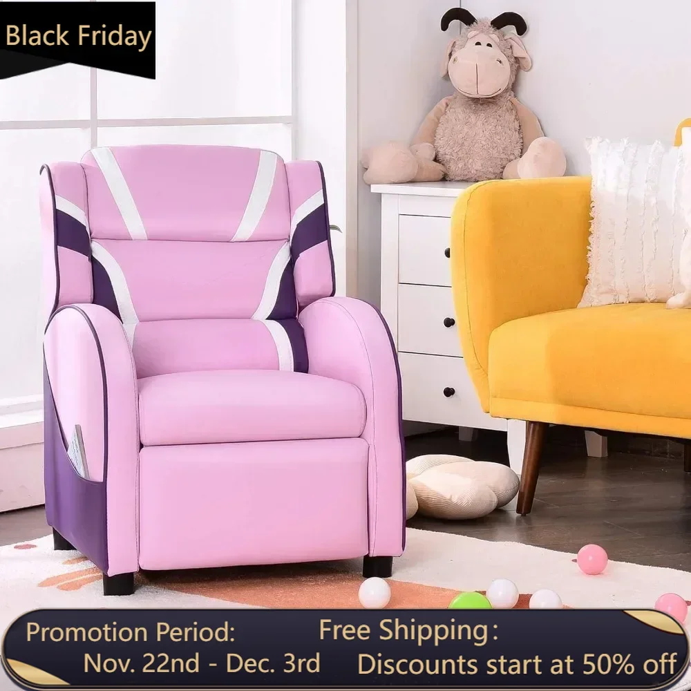 

Kids Recliner Sofa, Children Leather Armchair Couch w/Footrest, Headrest, Gaming Reclining Chair for Living Room Nursery