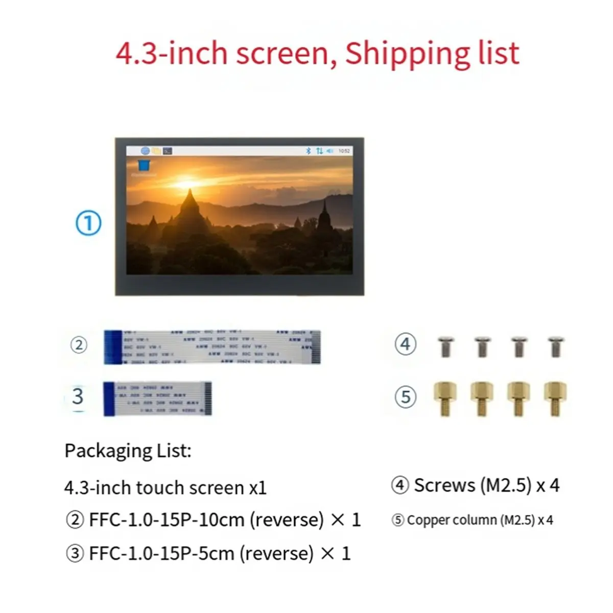 [VALUE PACK]For 5 4.3 Inch DSI IPS Touch Screen Capacitive Display 800x480 LCD Monitor with Holder for RPi 5 4B 3B+ 3B