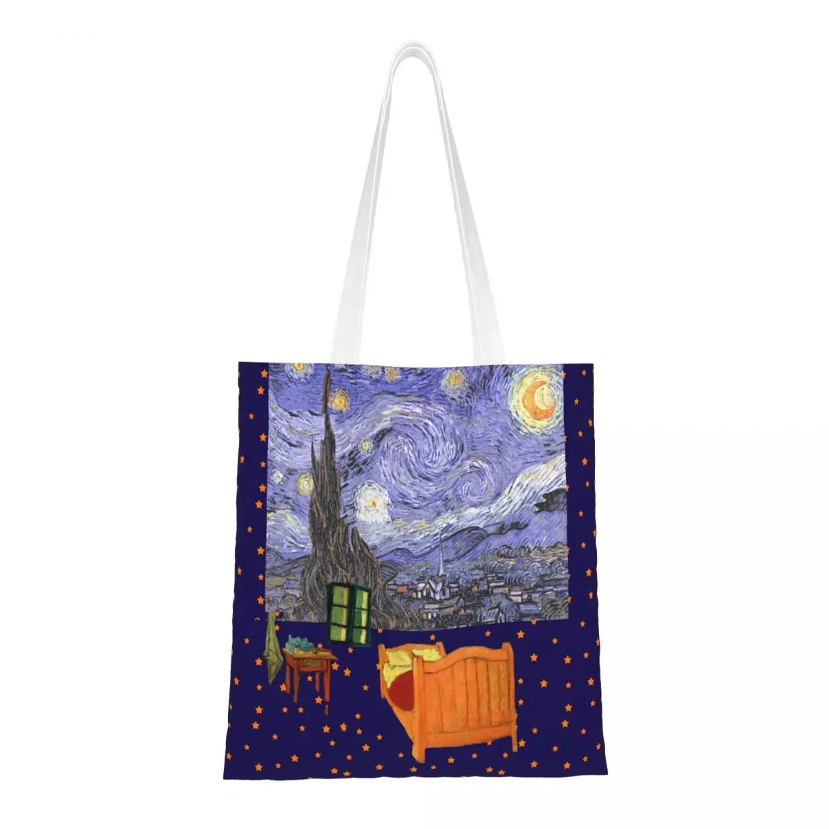 

Van Gogh Starry Night Arles Bedroom Canvas Tote Bag Reusable Unique Design Vintage Art Fashion Bag for Women Men