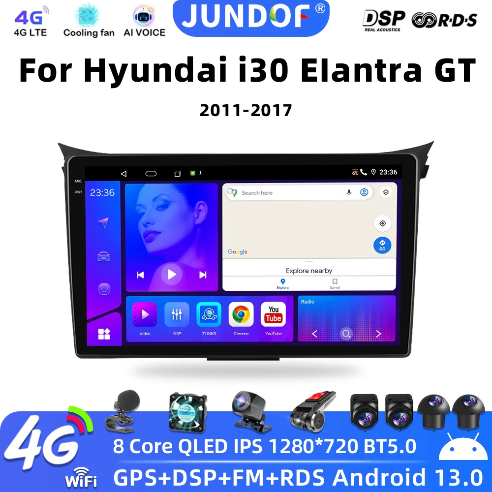 

JUNDOF Android 13 Car Radio For Hyundai I30 Elantra GT 2011-2017 2 Din Multimedia Video Player 4G+WIFI Carplay Auto Stereo RDS