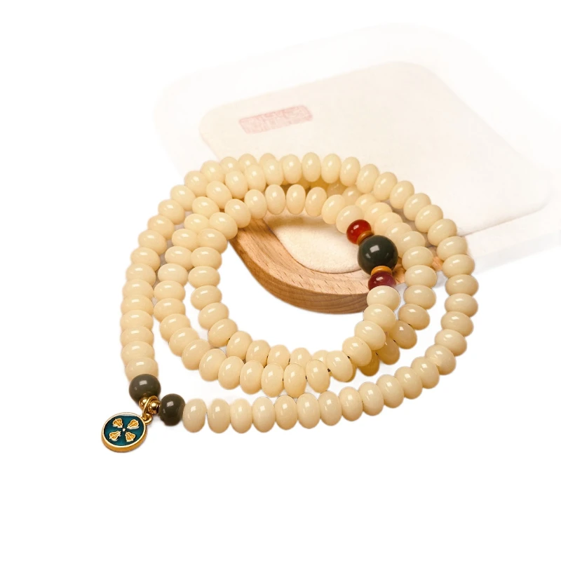 Genuine Natural Cream Yellow 9X6mm Abacus Beads Womens Bodhi Root Multi Circle Bracelet Lotus Seed Pod Wenwan Prayer Beads Gift