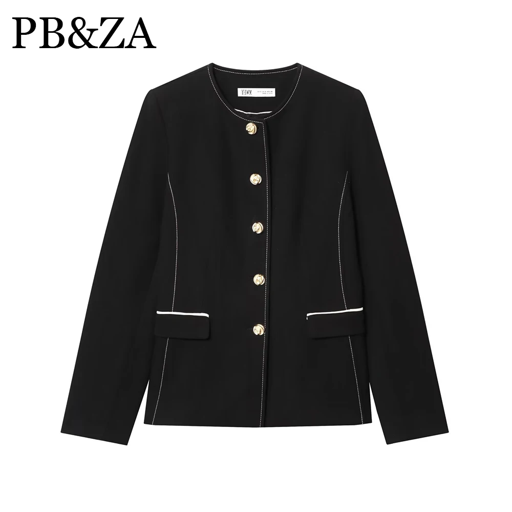 

Autumn new women's fashion temperament round neck long sleeved trimmed and sewn suit jacket