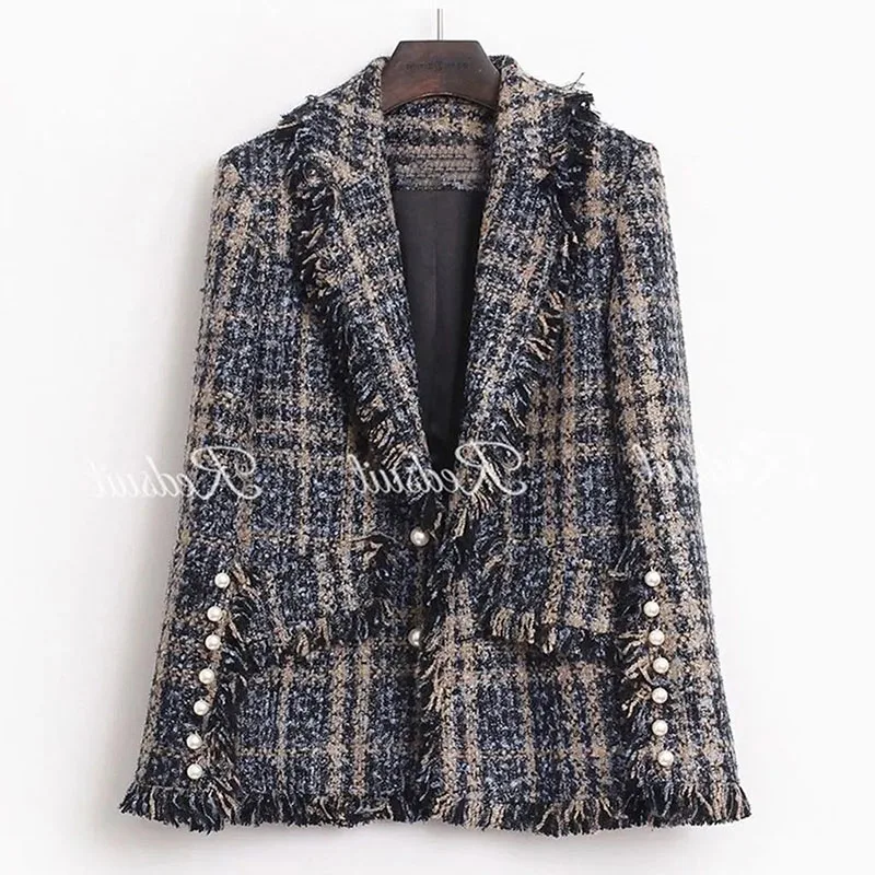 Chaqueta Blazer de lana con flores gruesas para mujer, abrigo de traje con cuello en V, grueso, ajustado, medio largo, a la moda, primavera y otoño, 2025