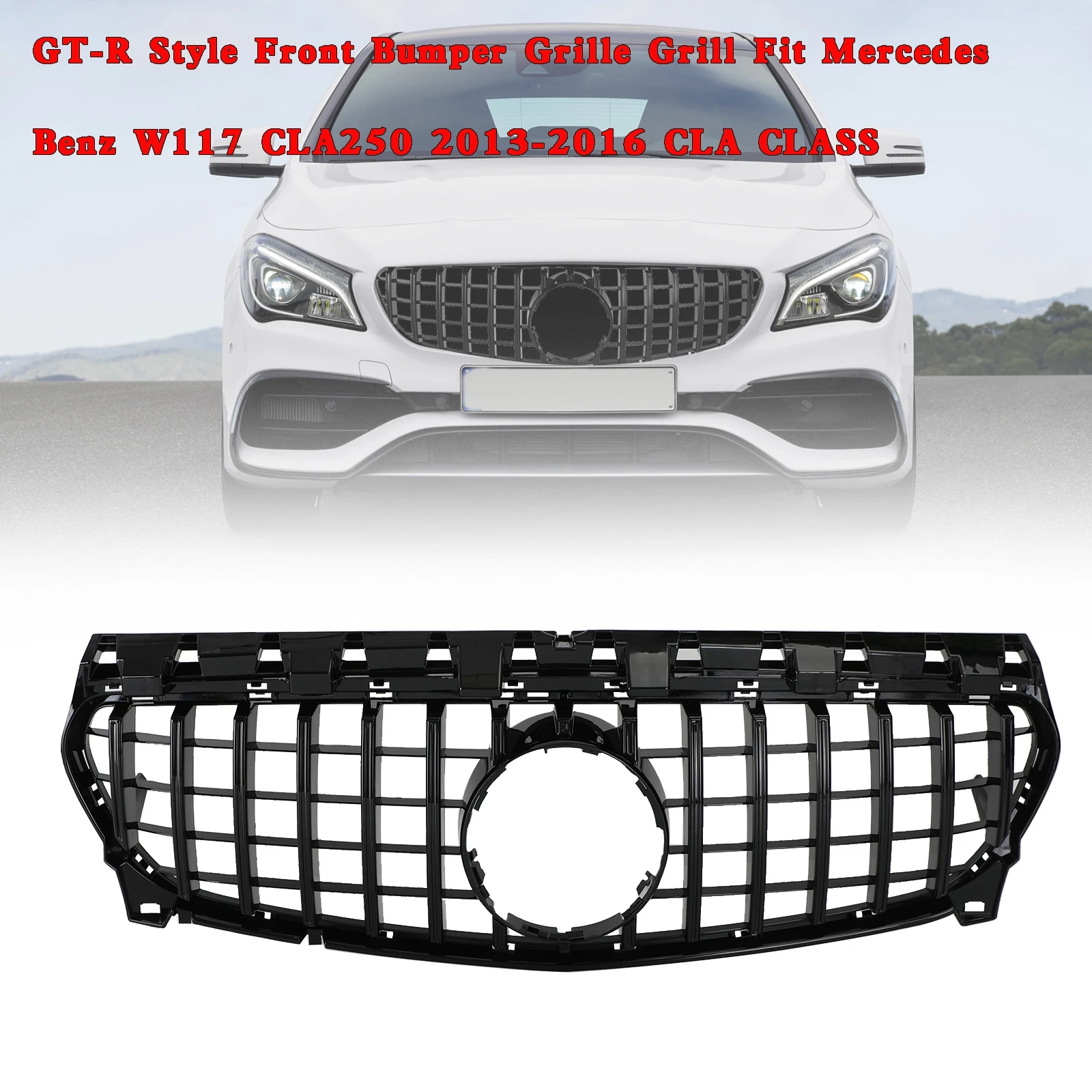 GT-R Style Frontstoßstangengrill, passend für Mercedes Benz W117 CLA250 2013 2014 2015 2016 2017 2018 2019 – Detail 1