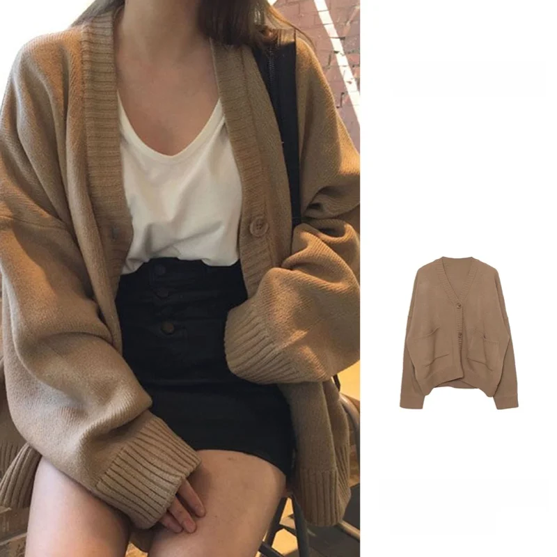 

Весна 202, Dongdaemun, мягкий вязаный свитер Fufu, женский кардиган с v-образным вырезом, длинный свеч, чистый цвет, первоначальный весенний Sle