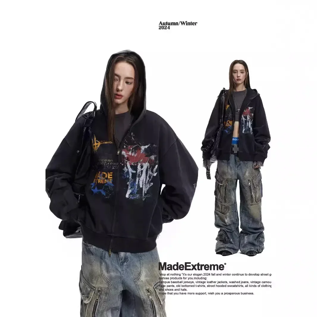 MADE EXTREME Street Hip Hop Graffiti Hoodie Men and Women Spring and Autumn Oversize Hooded