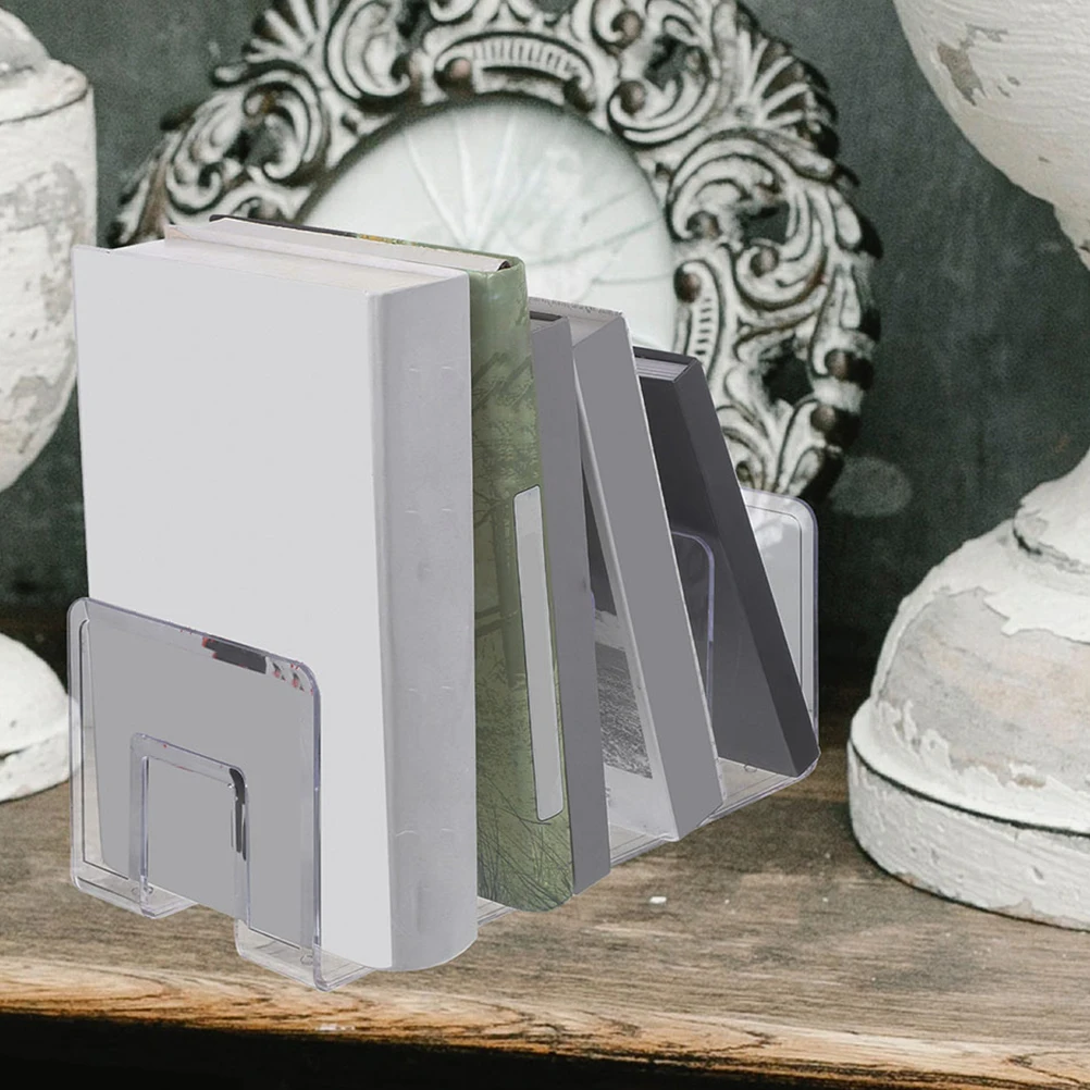 

Multi Function Book Organizer File Storage Rack Stand Clear Shelf Bookends for Office Desk Plastic Document Holder