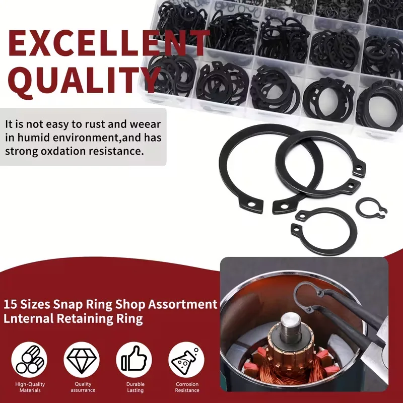 Kit surtido de anillos de seguridad internos, juego de arandelas de Clip C, kit de anillos de retención, M3-M25 de acero de 65Mn para orificio de eje de metal, 455 Uds.