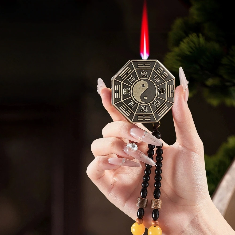 

New Relief Gossip Retro Lighter Outdoor Metal Windproof Red Flame Inflatable Lighter Pendant Men's High-end Lighter Gift