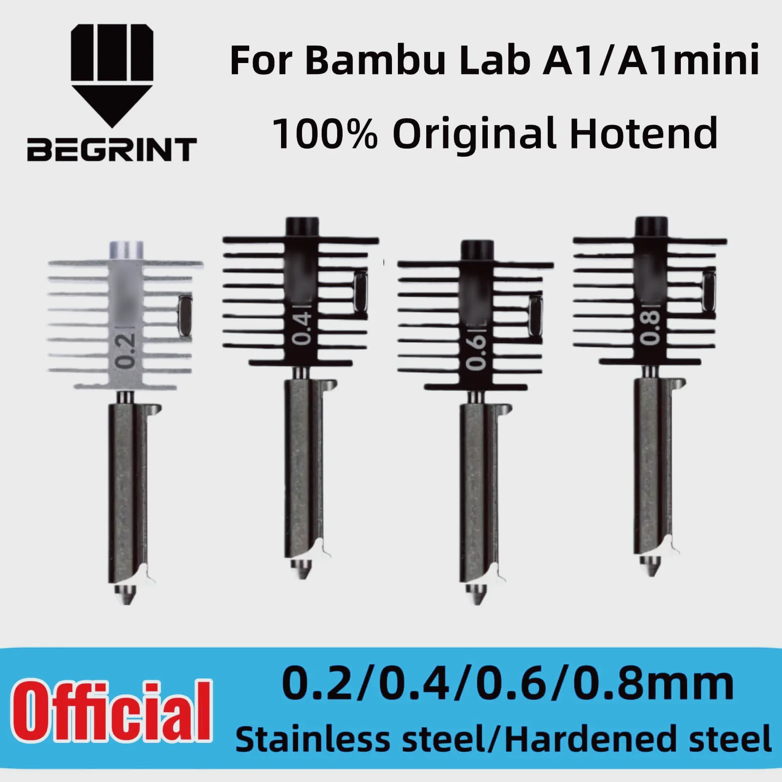 فوهة أصلية لمختبر بامبو A1/A1mini سريعة السرعة نهاية ساخنة فوهة فولاذية مقواة 0.2/0.4/0.6/0.8 مللي متر Bambulab A1 الرسمية Hotend