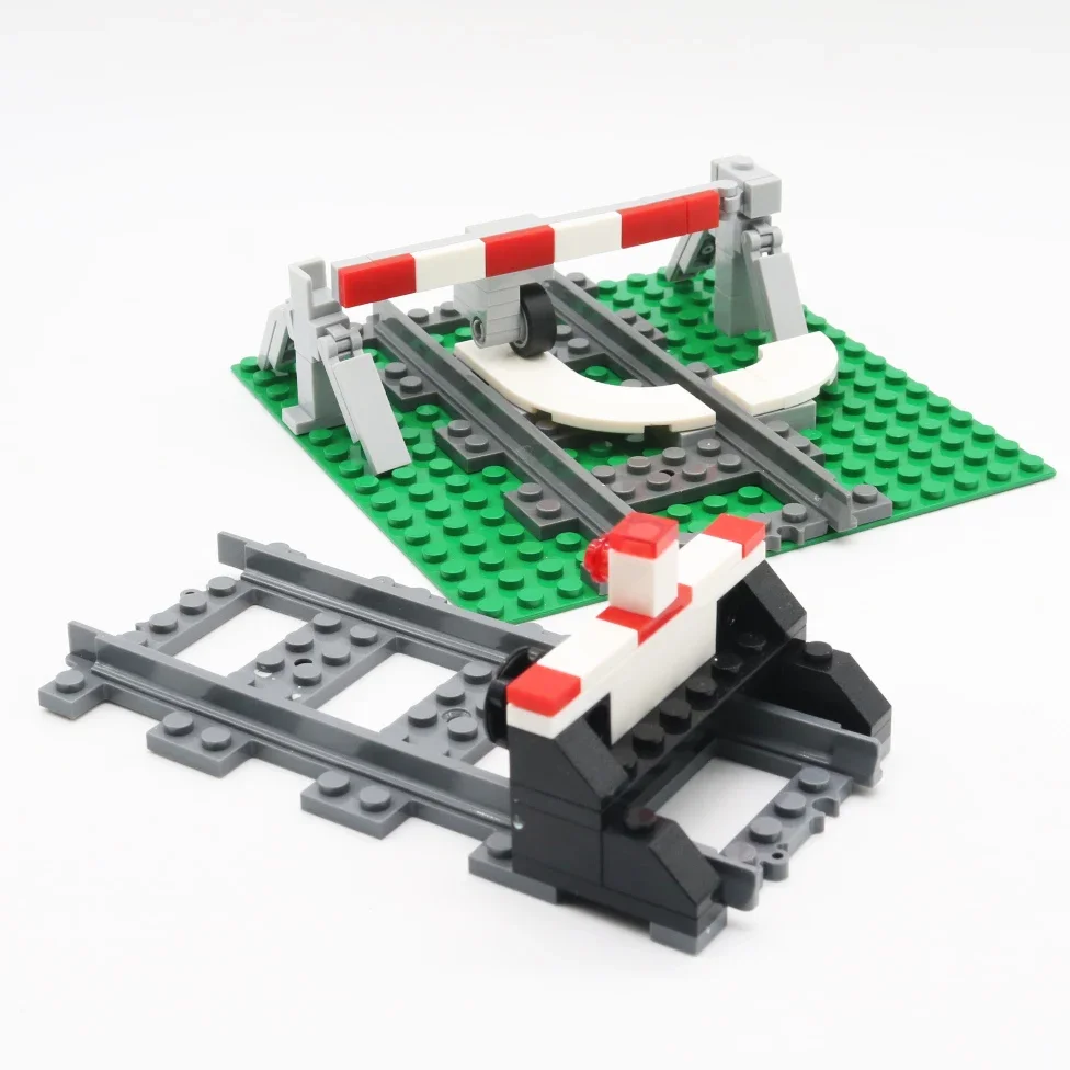 MOC – piste de Train urbaine, bâtiment créatif, modèle de scène, croix de Train, zones tampon et garde-corps, blocs de jeu pour jouets pour enfants