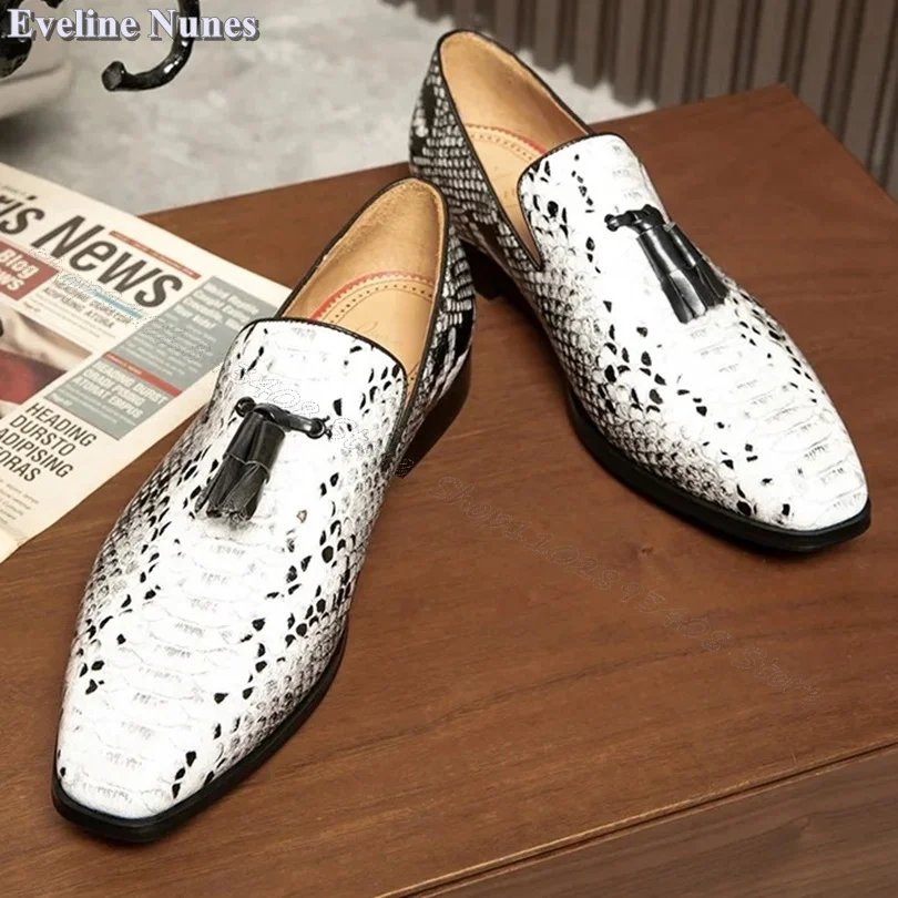 Snakeskin Tassel Style Men Shoes Slip on Leather Men Shoes Stylish Men Spring Shoes Casual Shoes Big Size 38-48 Zapatillas Mujer