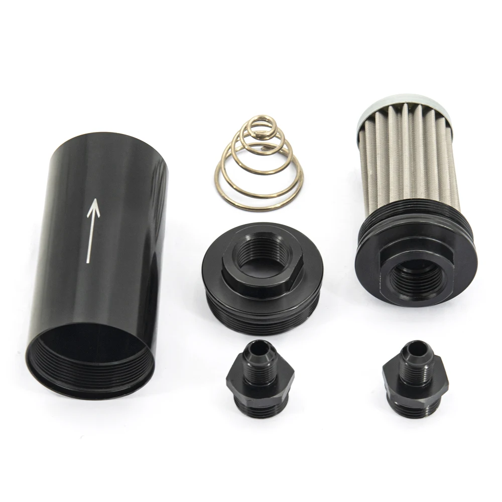 Aluminum Inline Fuel Filter 100 Micron Fuel Filter Cleanable 6AN 8AN 10AN 9mm Adapter Universal