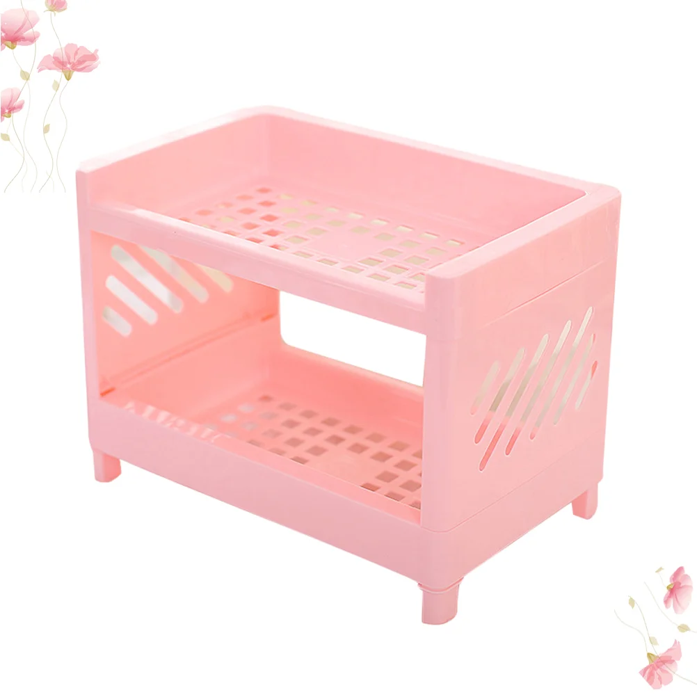 

Double Layers Tableware Storage Shelf Rack Plastic Countertop Seasoning Sundries Organizer Stand Holder for Kitchen (Pink)