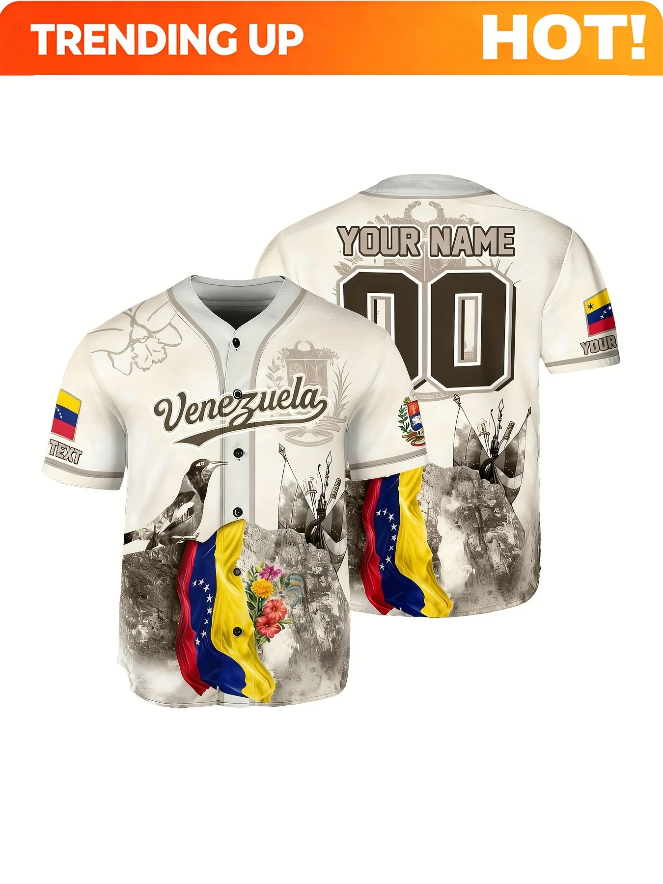 Personalized DIY Venezuelan Baseball Jersey with Fusion of National Flag And Cultural Elements, Customizable Name, Number