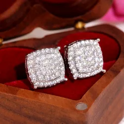 Huitan Full Bling Bling CZ Round Shaped Stud Earrings for Women Simple Versatile Ear Piercing Accessories Exquisite Girl Jewelry