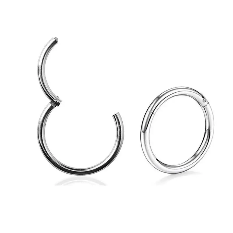 6/8/10mm Nose Ring Hinged Clicker Segment Nose Rings Helix Cartilage Septum Hoop Surgical Stainless Steel Seamless Earrings