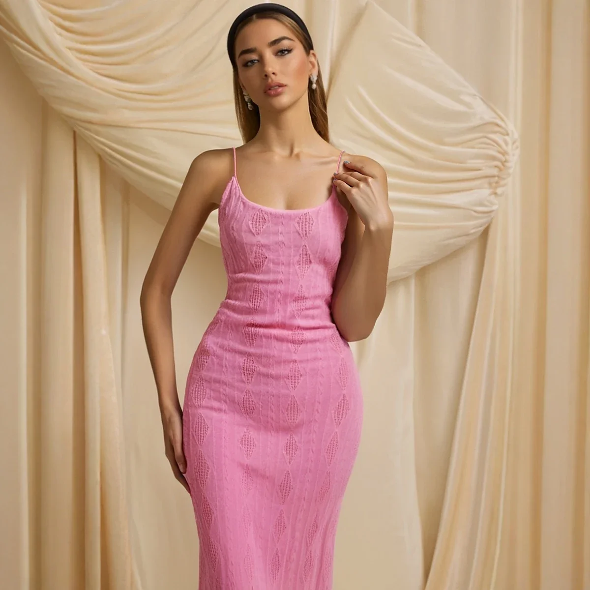 فساتين صيفية يومية أساسية للتهوية مجوفة بدون أكمام ورقبة مربعة فساتين كاجوال طويلة للنساء #5