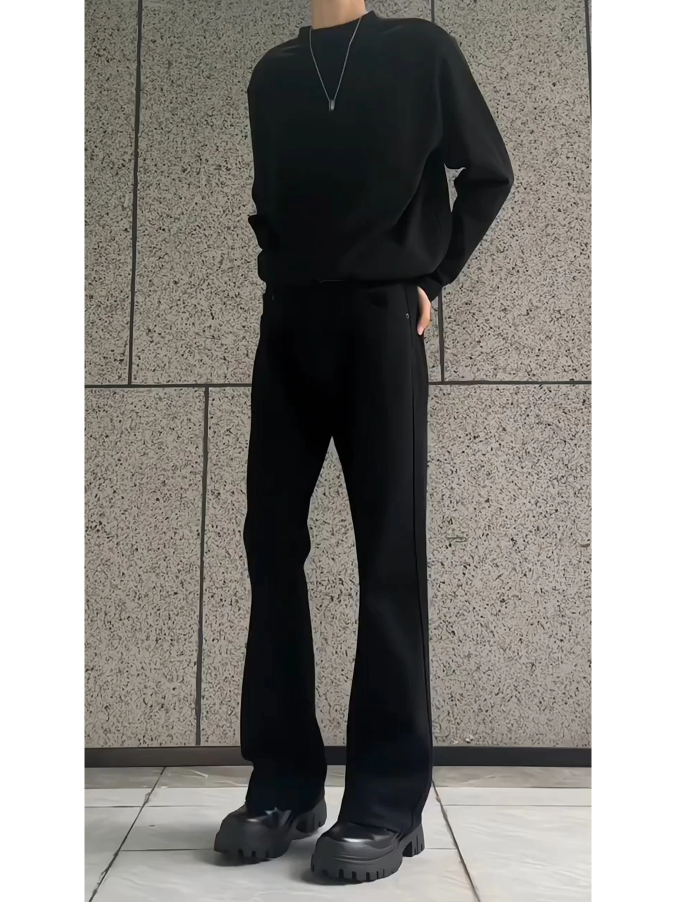 

Fleece Lined Bootcut Jeans Men's Autumn Winter Cleanfit Knife Straight American High Street Slimming Pants Youth Trendy