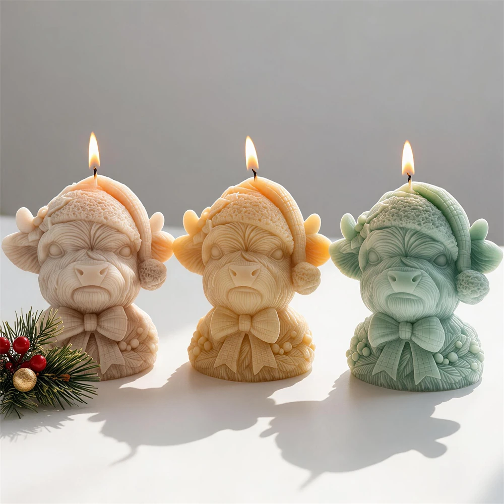 Christmas Highland Cattle Cow Candle Mold Animal Statue Soy Wax Silicone Mold Soap Resin Plaster Gypsum Concrete Silicone Mould