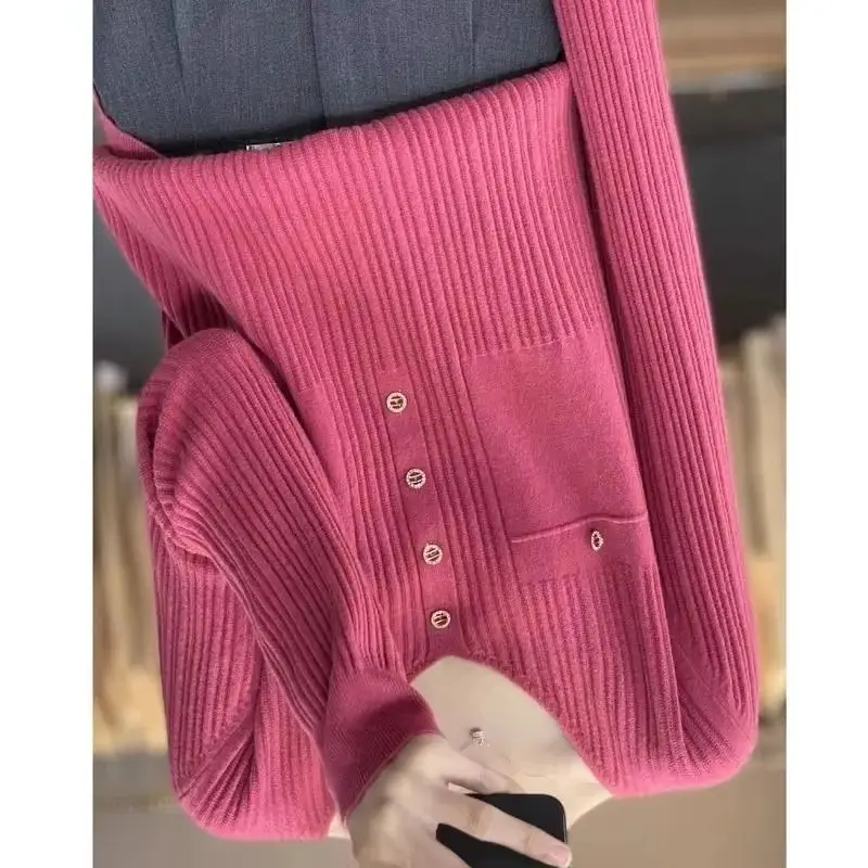 

Women Small Fragrant Fashionable V-neck Sweater Coat Female Spring Autumn Long Sleeve Knitwear Slim Knitted Sweater