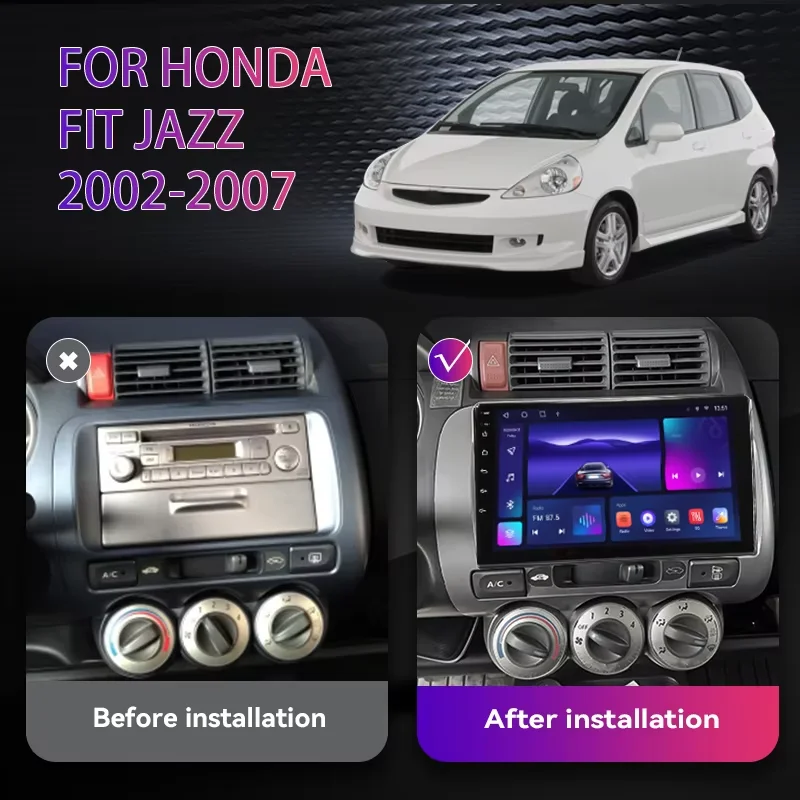 LHD 9 Inch Car Radio For Honda FIT JAZZ  2002 2003 2004 2005 2006 2007 8-Core  Android 12 Multimidia Video Player Carplay Auto