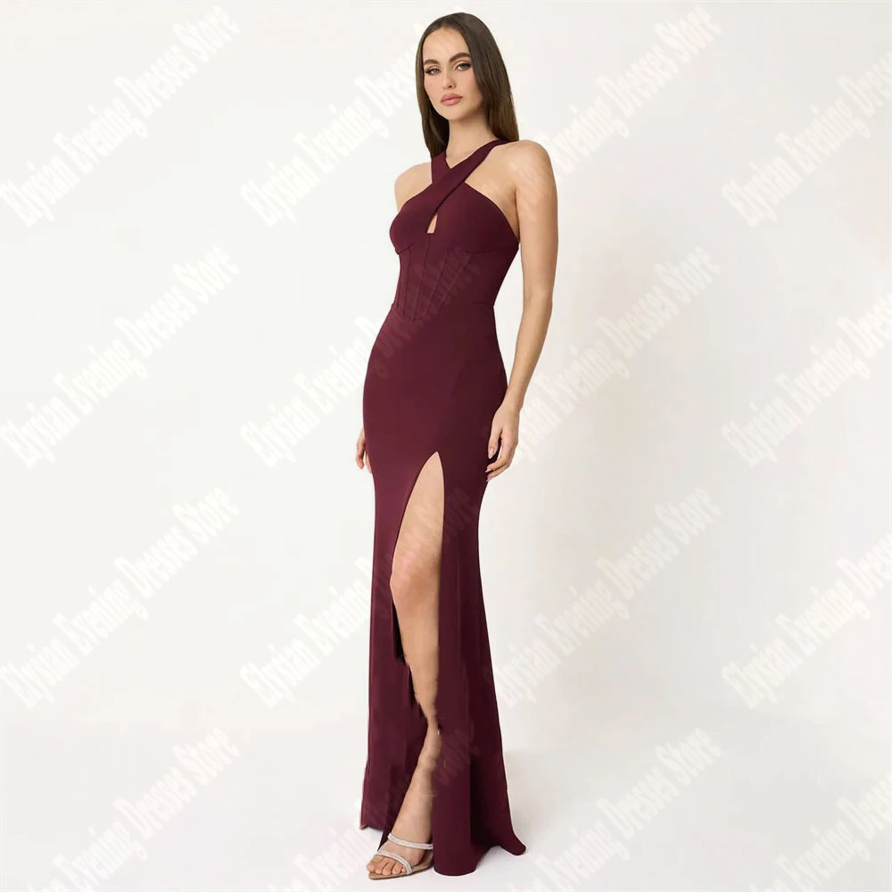 Vestidos De Noche De sirena para mujer, Vestidos De fiesta De graduación ajustados, superficie De satén liso, abertura lateral, Simple, nuevo