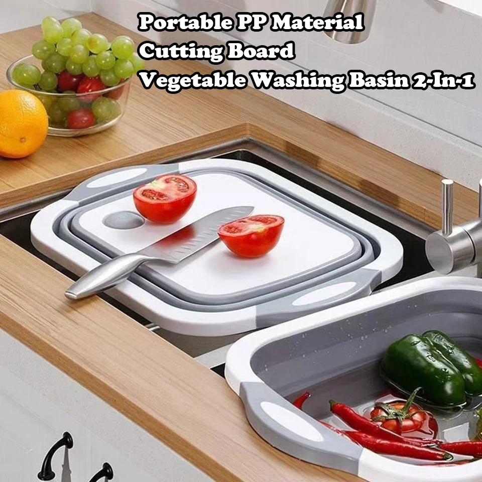 

Multi-functional Foldable Fruit And Vegetable Washing Basin Portable PP Material Cutting Board Vegetable Washing Basin 2-In-1