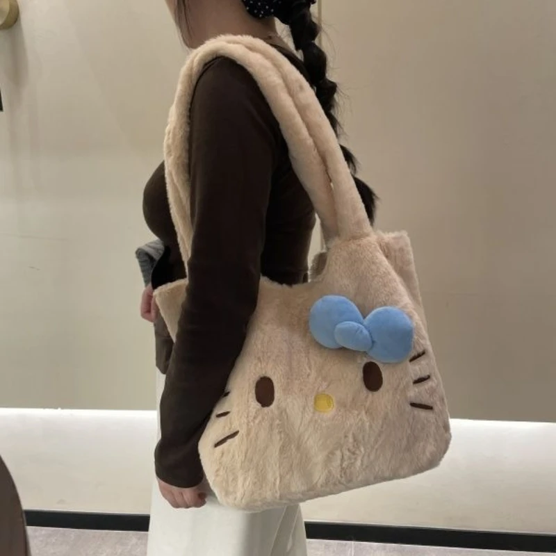 

Stylish large bow tote bag Cartoon Plush Pouch Artistic Student Casual Large Capacity Handbag Shopping Bag Handheld Shoulder Bag