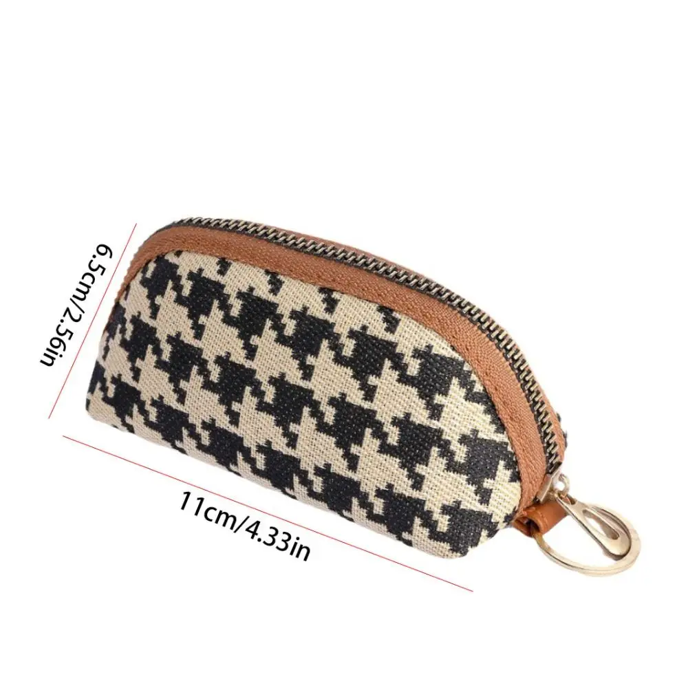 Fashion Pu Leather Long Style Wallet Canvas Car Key Bag Houndstooth Zipper Purse Handbag Card Holder Square Change Purse Travel