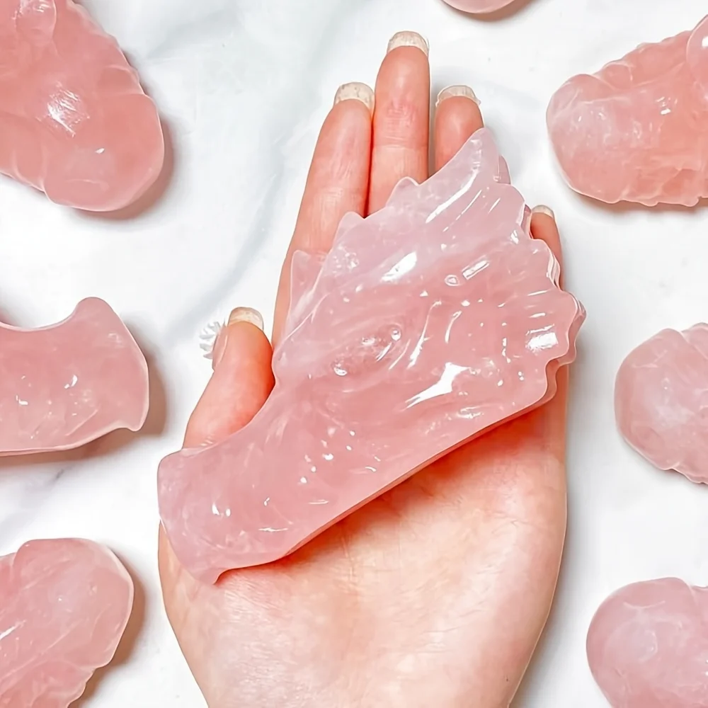 

1pc Rose Quartz Dragon Head Carving - Bohemian Style Dino Skull Ornament, Suitable for Diffusers, Diy Bath Salts, Home Decor