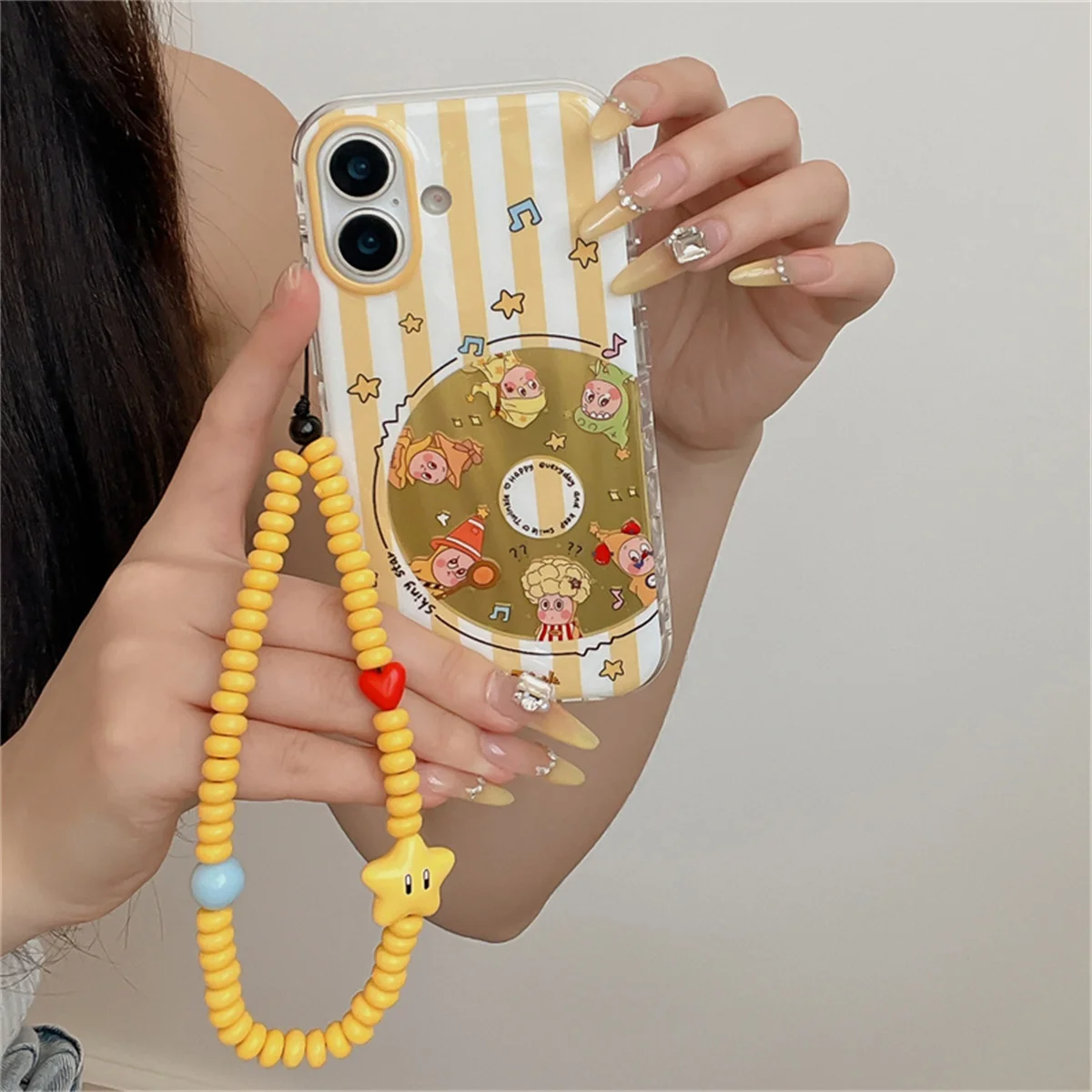 

Korean Cute Stripes Star Phone Case For iPhone 16 Pro 15 14 Pro Max 17 Cover with Chain Strap Shockproof Cartoon Cases