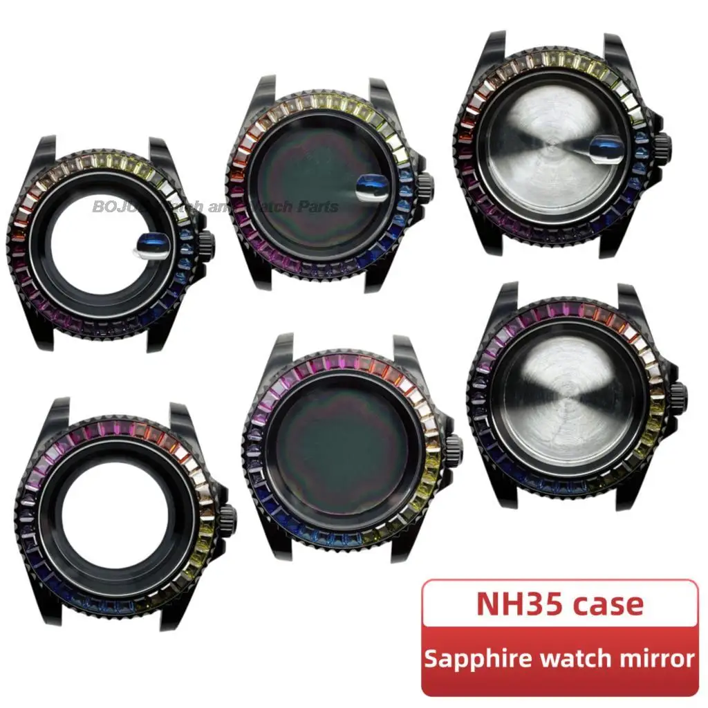 NH35 Case Diamond Rhinestone 316L Stainless Steel Watch Case NH36 Waterproof 10ATM For SUB Watch Accessories Parts Watchcase