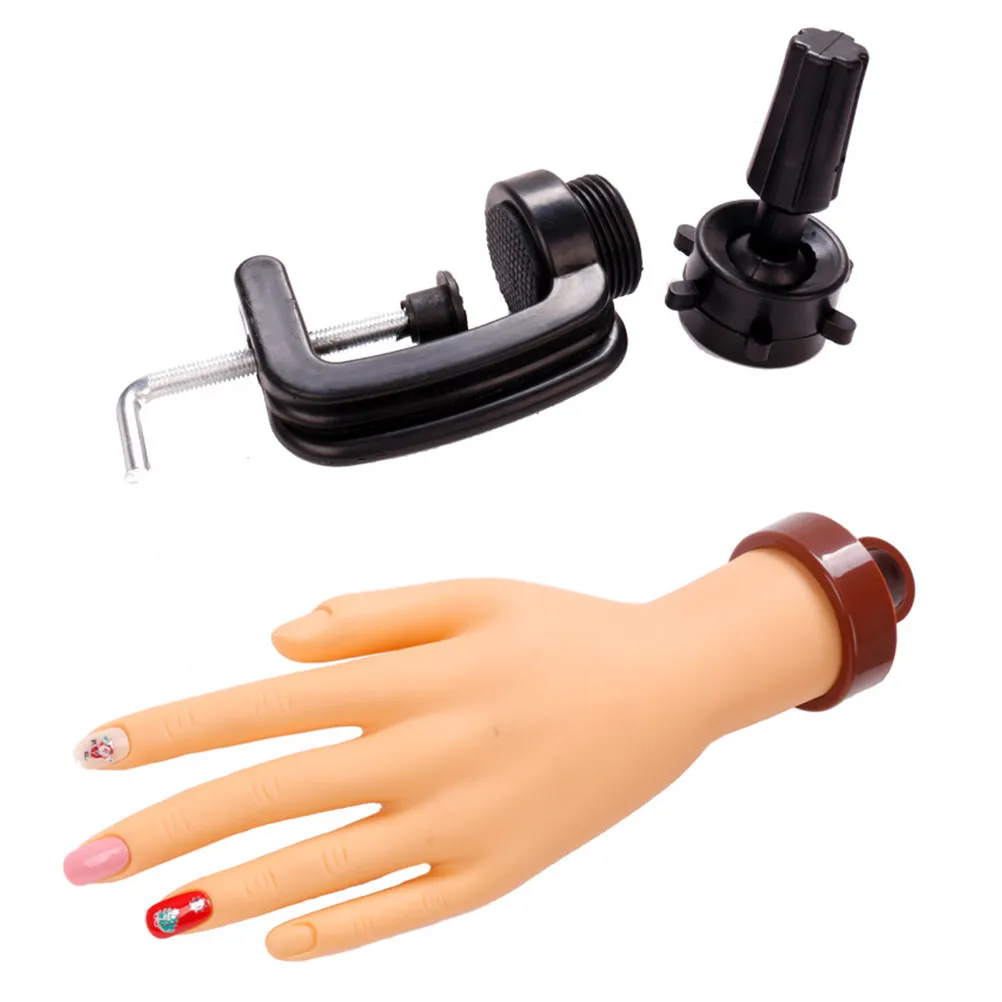 

Nail Practice Hand Bendable Realistic Fake Hand with Mounting Bracket Nail Art Training Tool for Salon Home Use