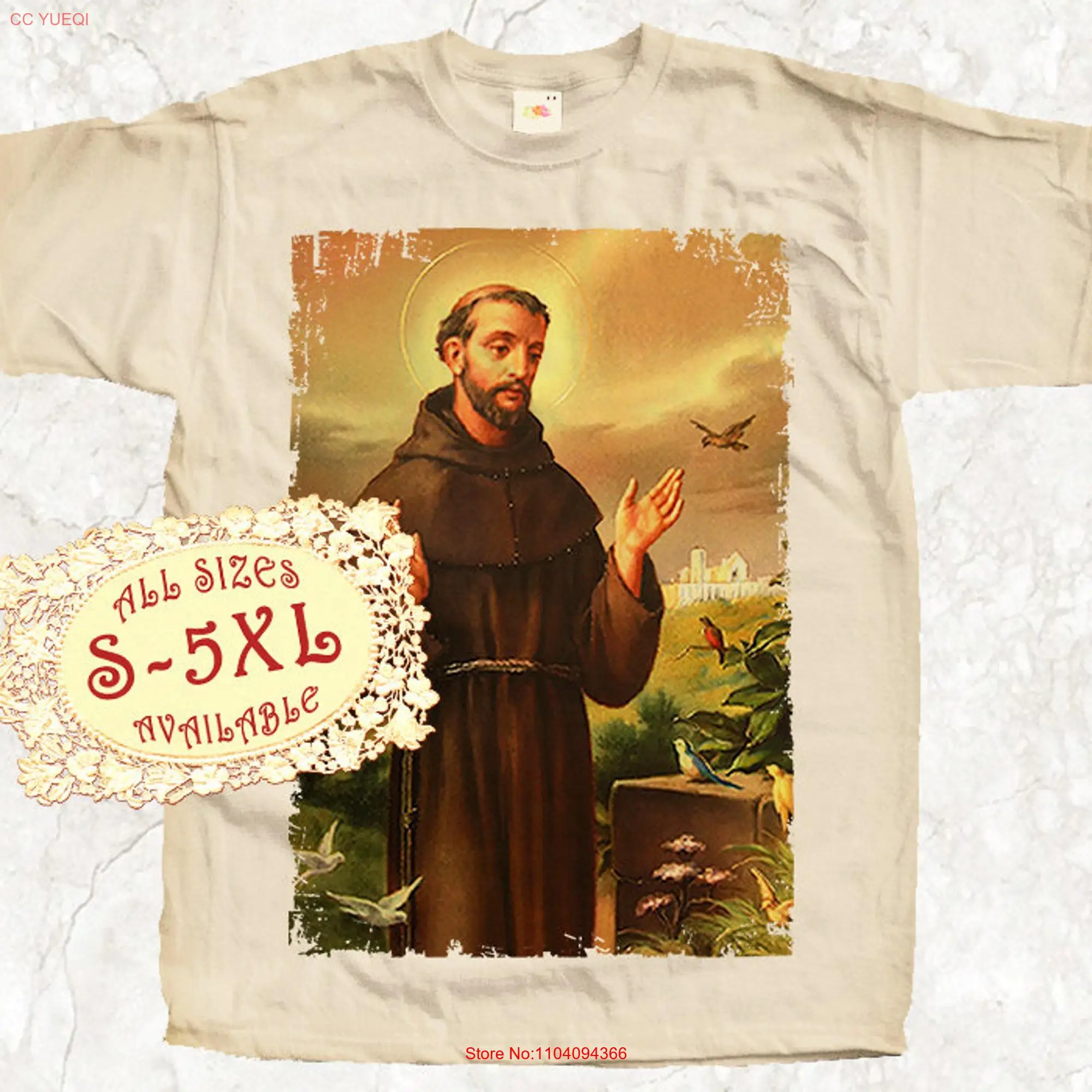 Saint Francis V2 Catolic T SHIRT All sizes S 5XL Religious Christian Catholic TEE Natural long or short sleeves