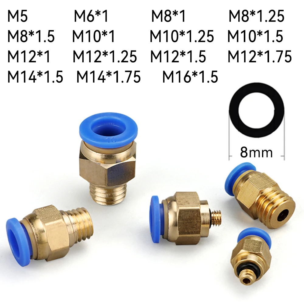8mm PU rura powietrzna pneumatyczne szybkozłącze metryczne M gwint M8X1.25 M10*1 M10*1.25 M10*1.5 M12*1 M12*1.75 M14 M16 M20 M22 M24