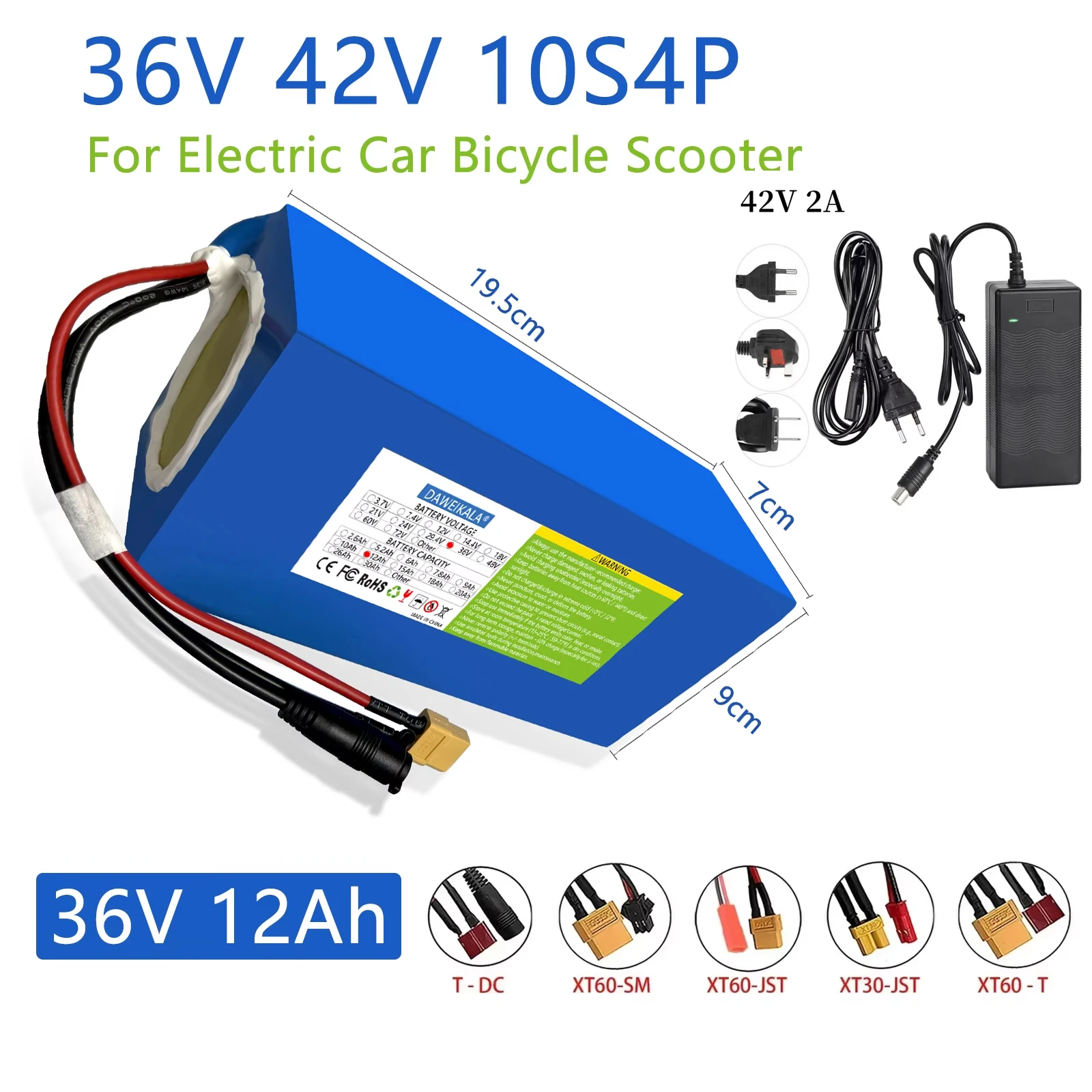 36V 42V 10S4P 18650 High-Capacity Power 42V 750W 1000W Lithium Battery Pack For Electric Car Bicycle Scooter Belt 30A BMS