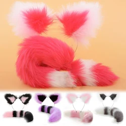 1set Fluffy Fox Cosplay Props Hair Hoops & Tails Cute Faux Fur Fox Ear Headband Stage Performance Dress Up Prom Cosplay Cat Ears