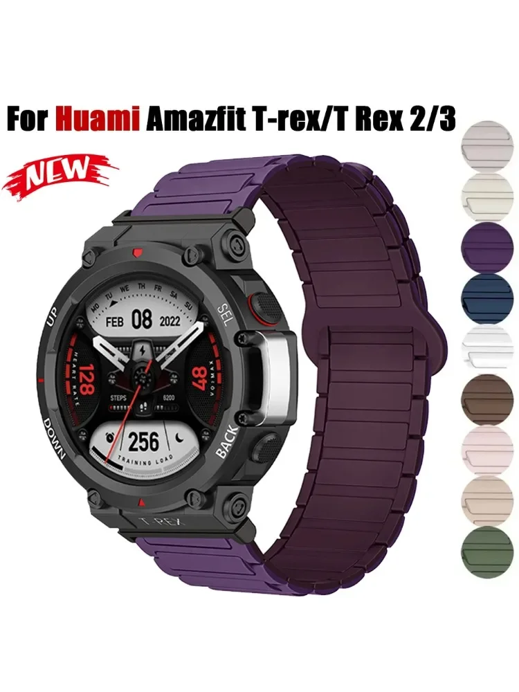 Magnetic Soft Silicone Strap For Huami Amazfit T-rex/T Rex Pro Watch Band Bracelet For Amazfit Trex 2/3 Replacement Wrist Strap