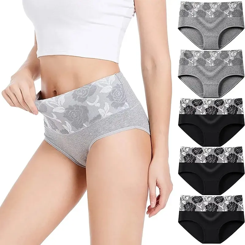 3Pcs/Lot High Waist Panties Cotton Women Body Slimming Plus Size Underwear Print Briefs Ladies Panty Breathable Female Lingerie