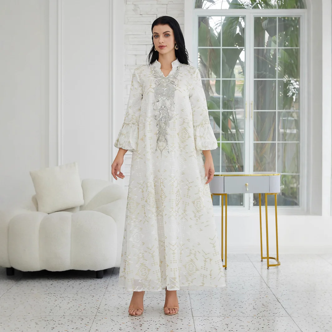 

Luxurious Jalabiya Traditional Mesh Embroidered Jalabiya Ornamental Spliced Floor Jalabiya Middle East Occasion Kaftan