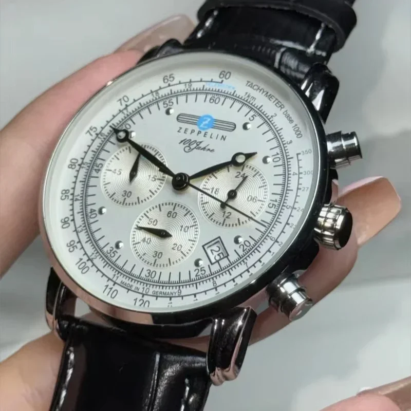 New Zeppelin Automatic Date Wristwatch Three-eye Run Seconds Multifunctional Timing Business Leisure Quartz Men's Watch